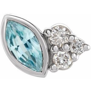 14K White Gold Natural Blue Zircon & .03 CTW Natural Diamond Left Earring