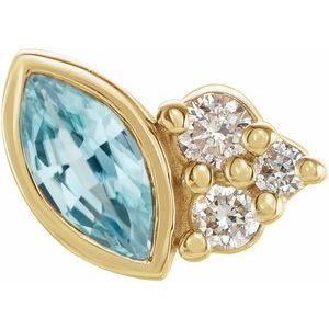 14K Yellow Gold Natural Blue Zircon & .03 CTW Natural Diamond Left Earring