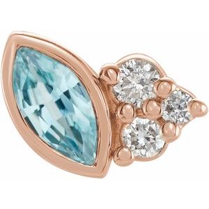 14K Rose Gold Natural Blue Zircon & .03 CTW Natural Diamond Left Earring