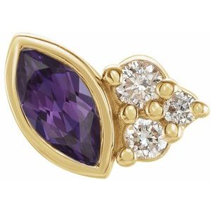 14K Yellow Gold Lab-Grown Alexandrite & .03 CTW Natural Diamond Left Earring