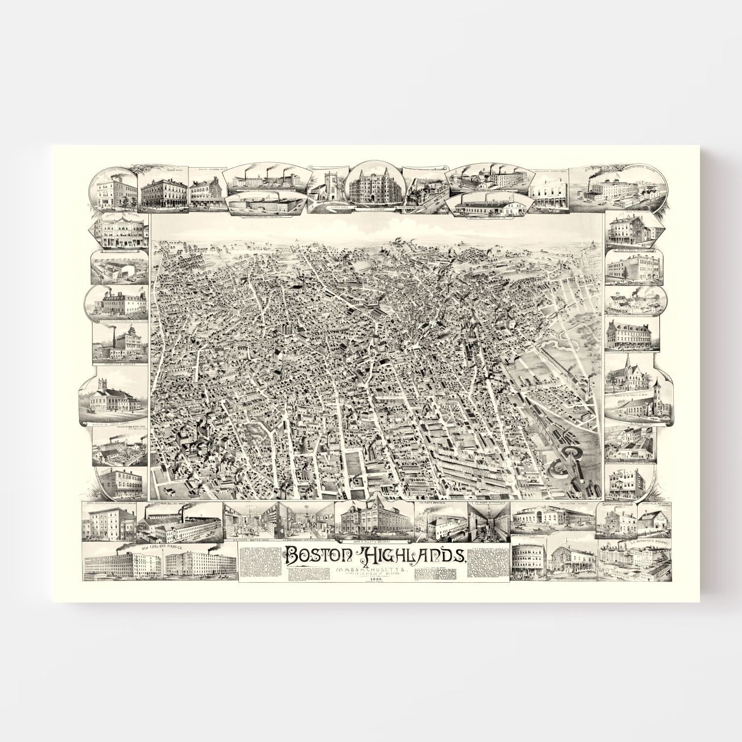 Vintage Map of Boston Highlands, Massachusetts 1888