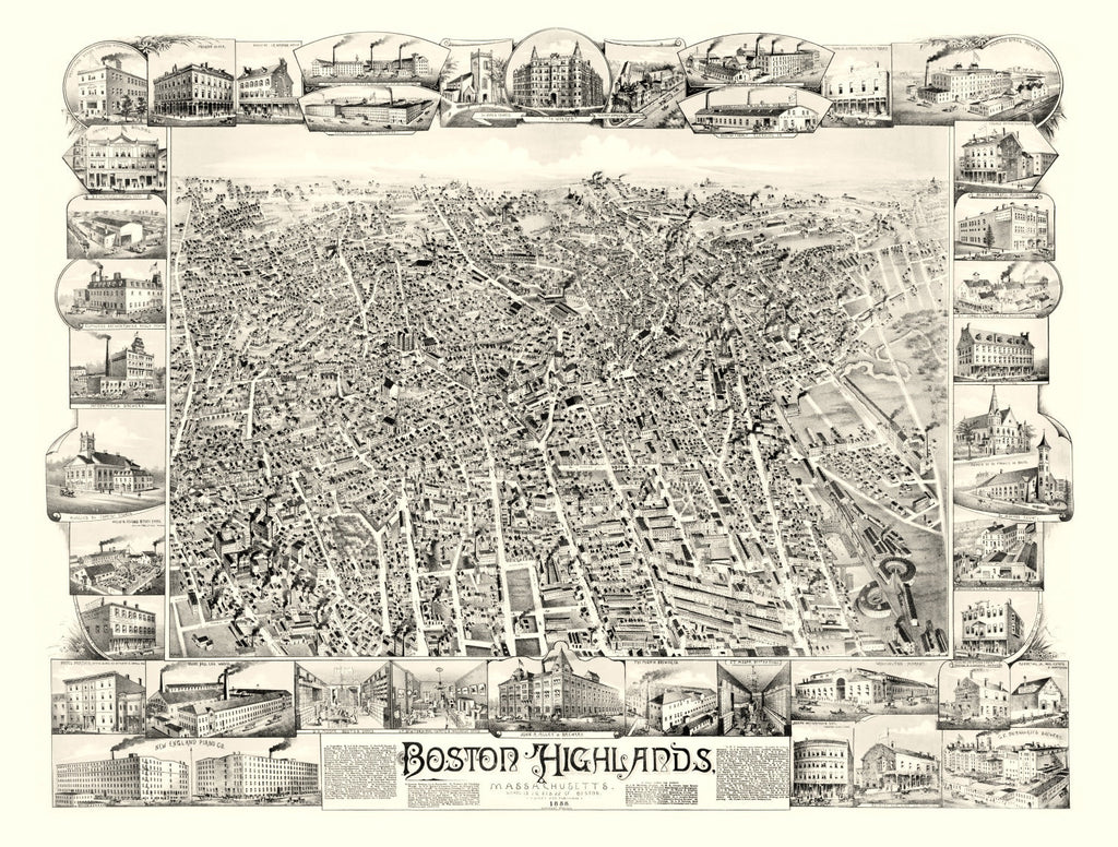 Vintage Map of Boston Highlands, Massachusetts 1888