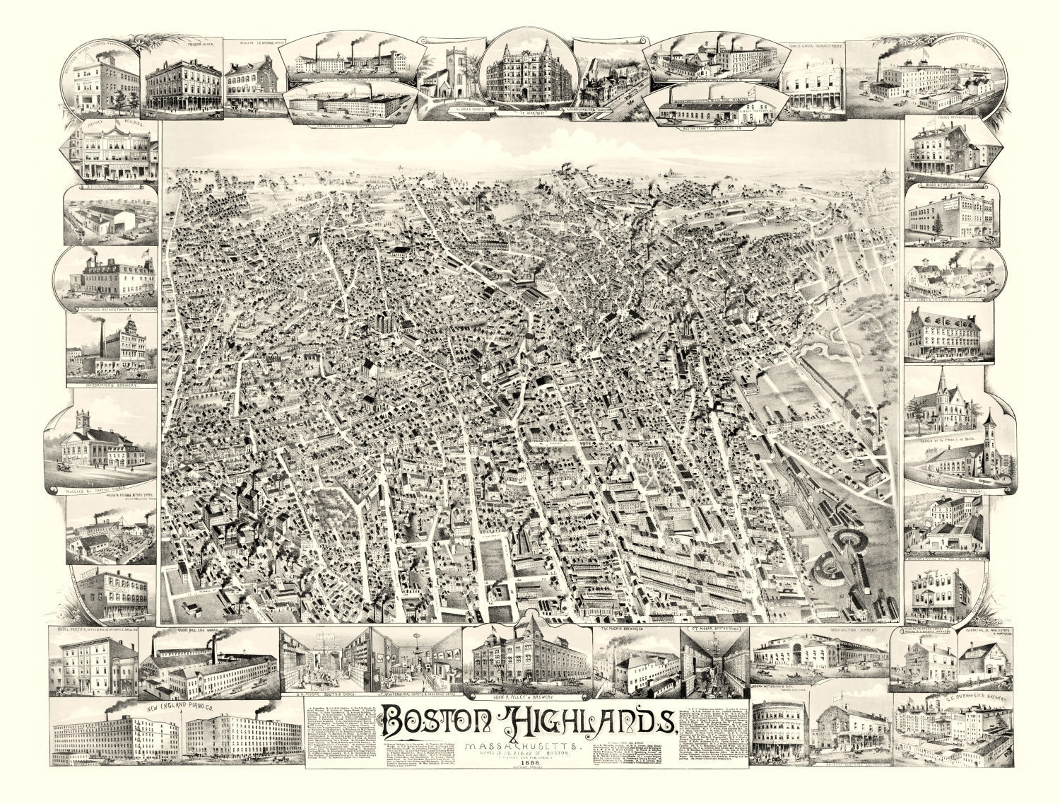 Vintage Map of Boston Highlands, Massachusetts 1888