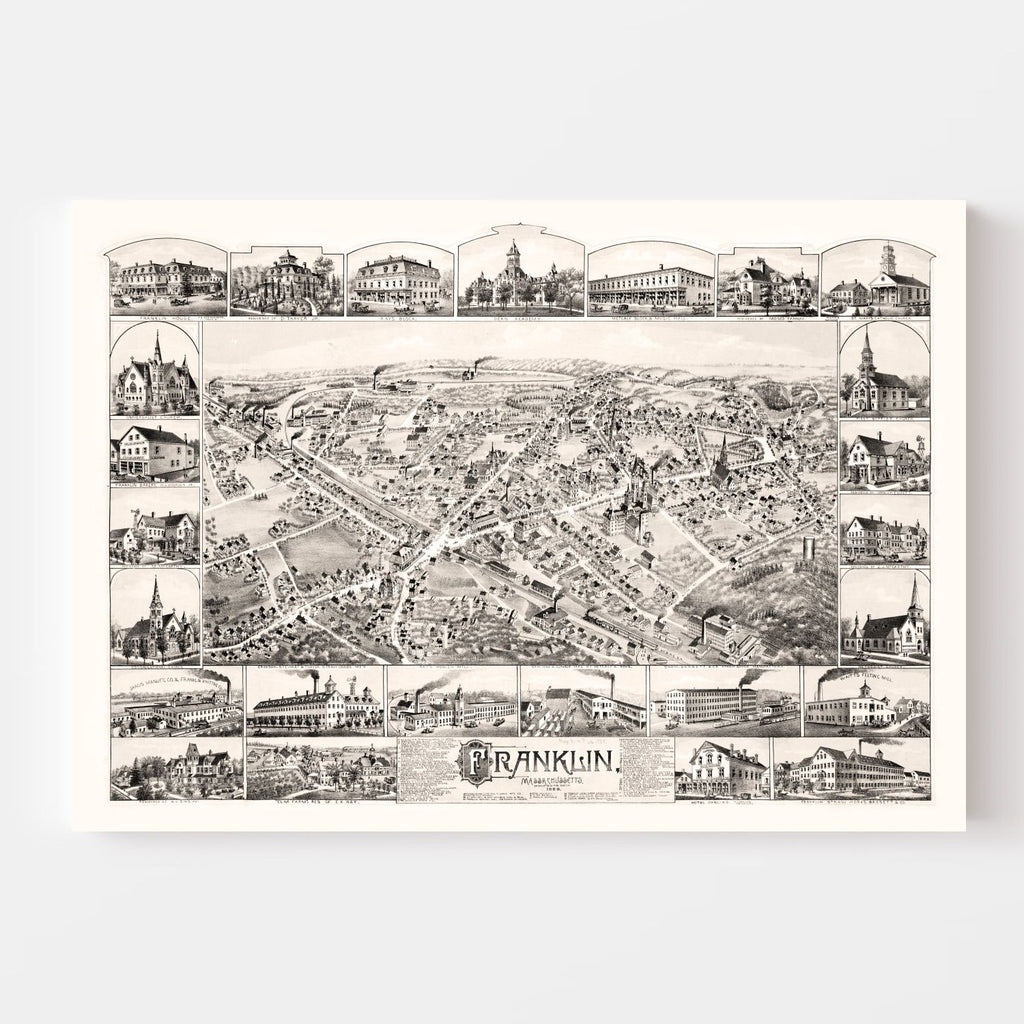 Vintage Map of Franklin, Massachusetts 1888