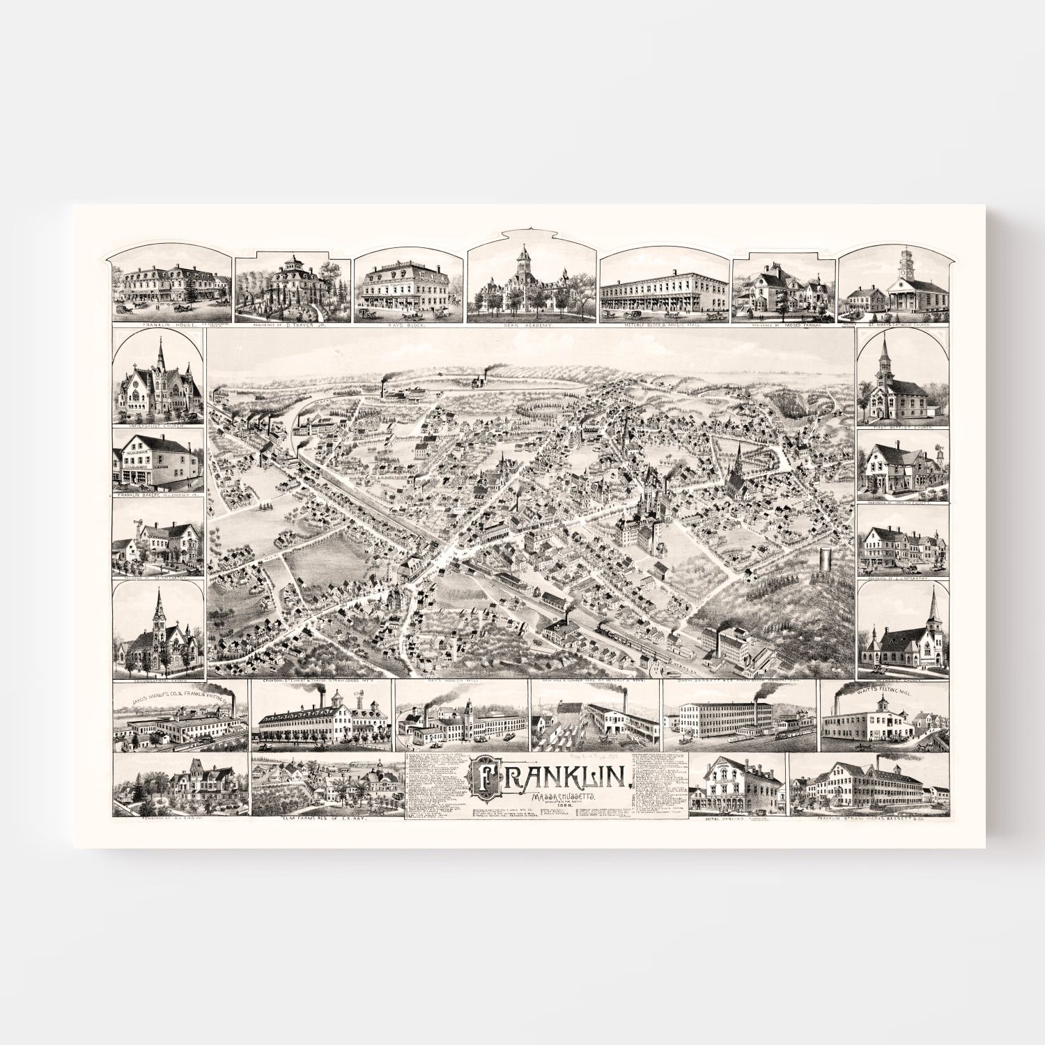 Vintage Map of Franklin, Massachusetts 1888