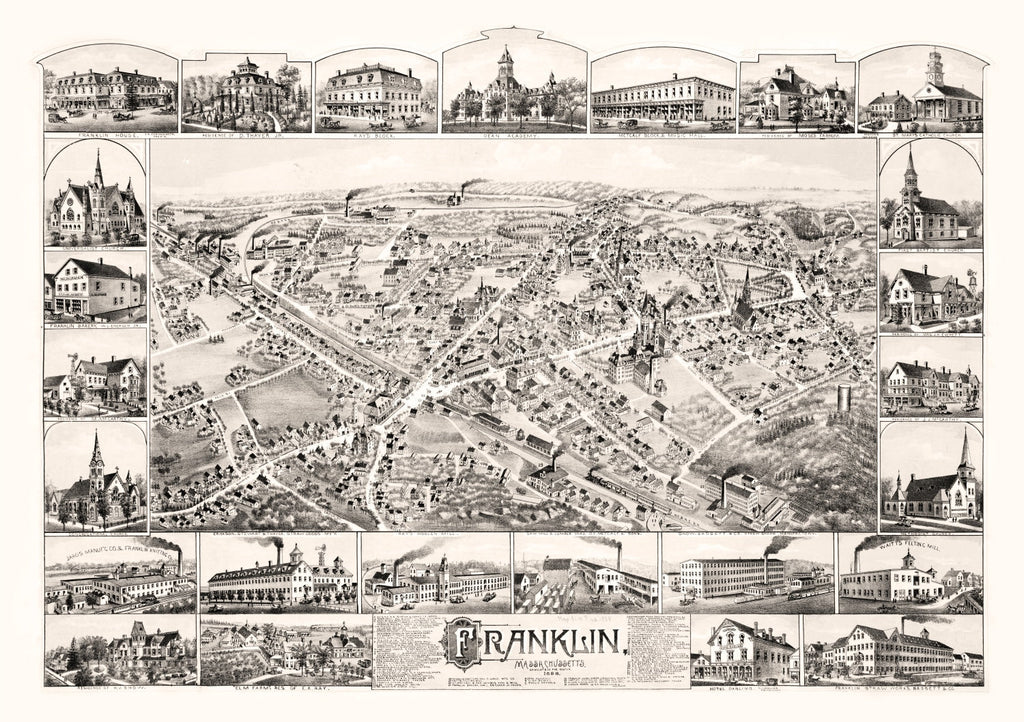 Vintage Map of Franklin, Massachusetts 1888