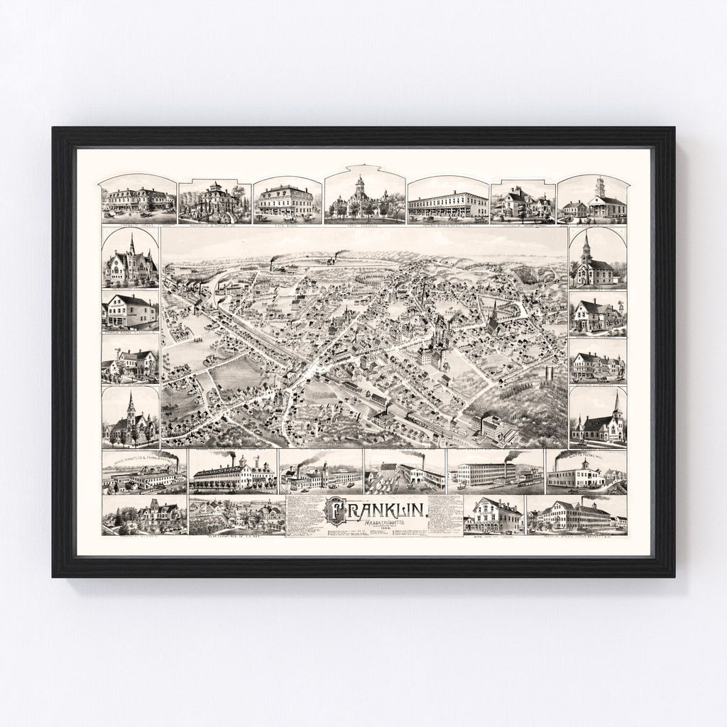 Vintage Map of Franklin, Massachusetts 1888