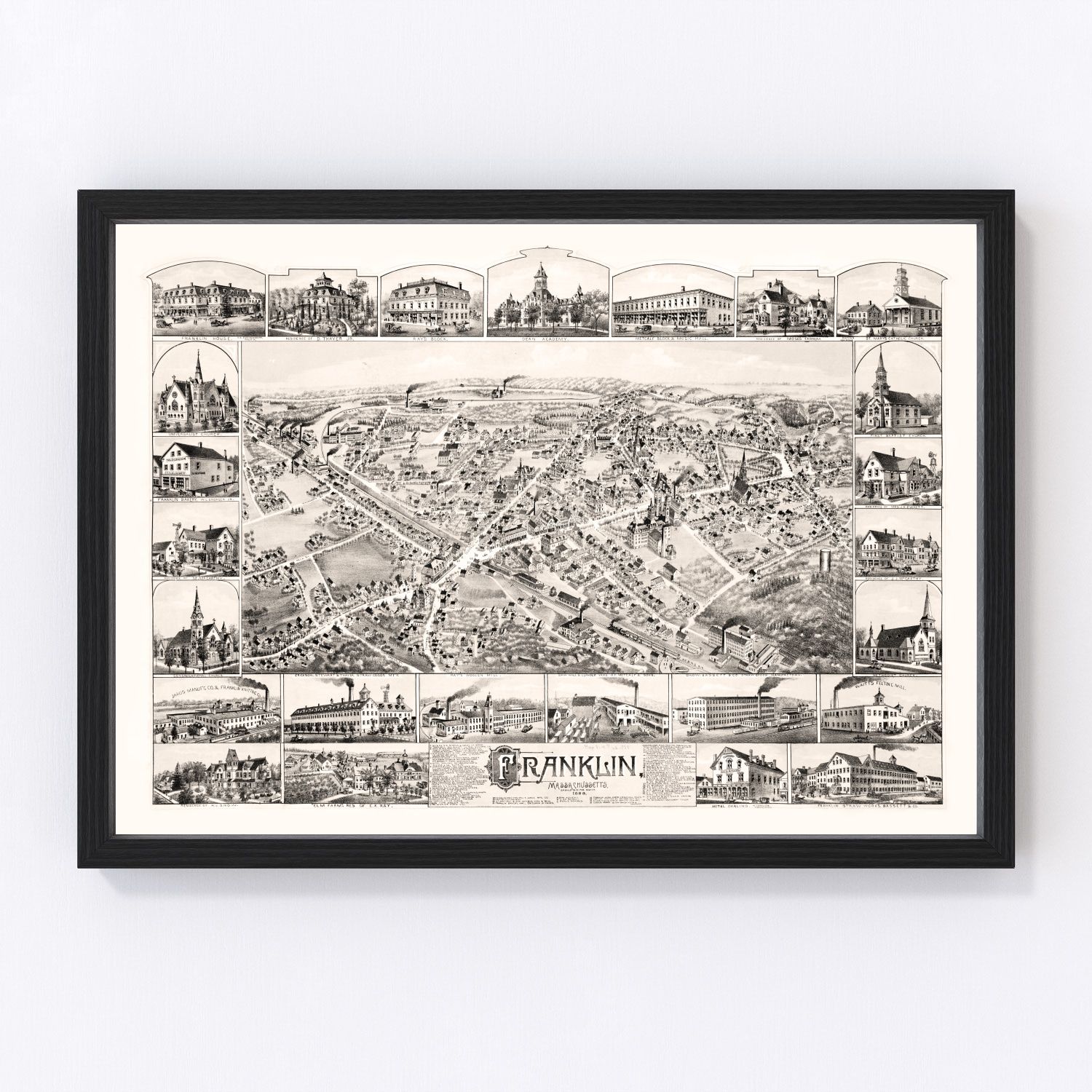 Vintage Map of Franklin, Massachusetts 1888