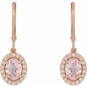 14K Rose Gold Natural Pink Morganite & 1/5 CTW Natural Diamond Earrings – image 2