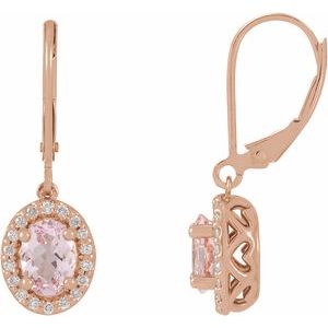 14K Rose Gold Natural Pink Morganite & 1/5 CTW Natural Diamond Earrings