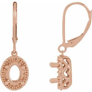 14K Rose Gold 7x5 mm Oval Halo-Style Lever Back Earring Mounting