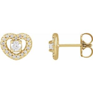 14K White Gold 3 mm Round 1/8 CTW Natural Diamond Semi-Set Heart Earrings