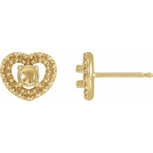 10K Yellow Gold 3 mm Round Heart Earring Mounting