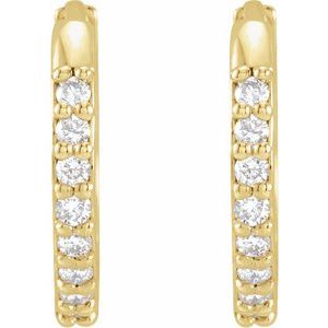 14K Yellow 1/8 CTW Natural Diamond Hinged 12.5 mm Hoop Earrings