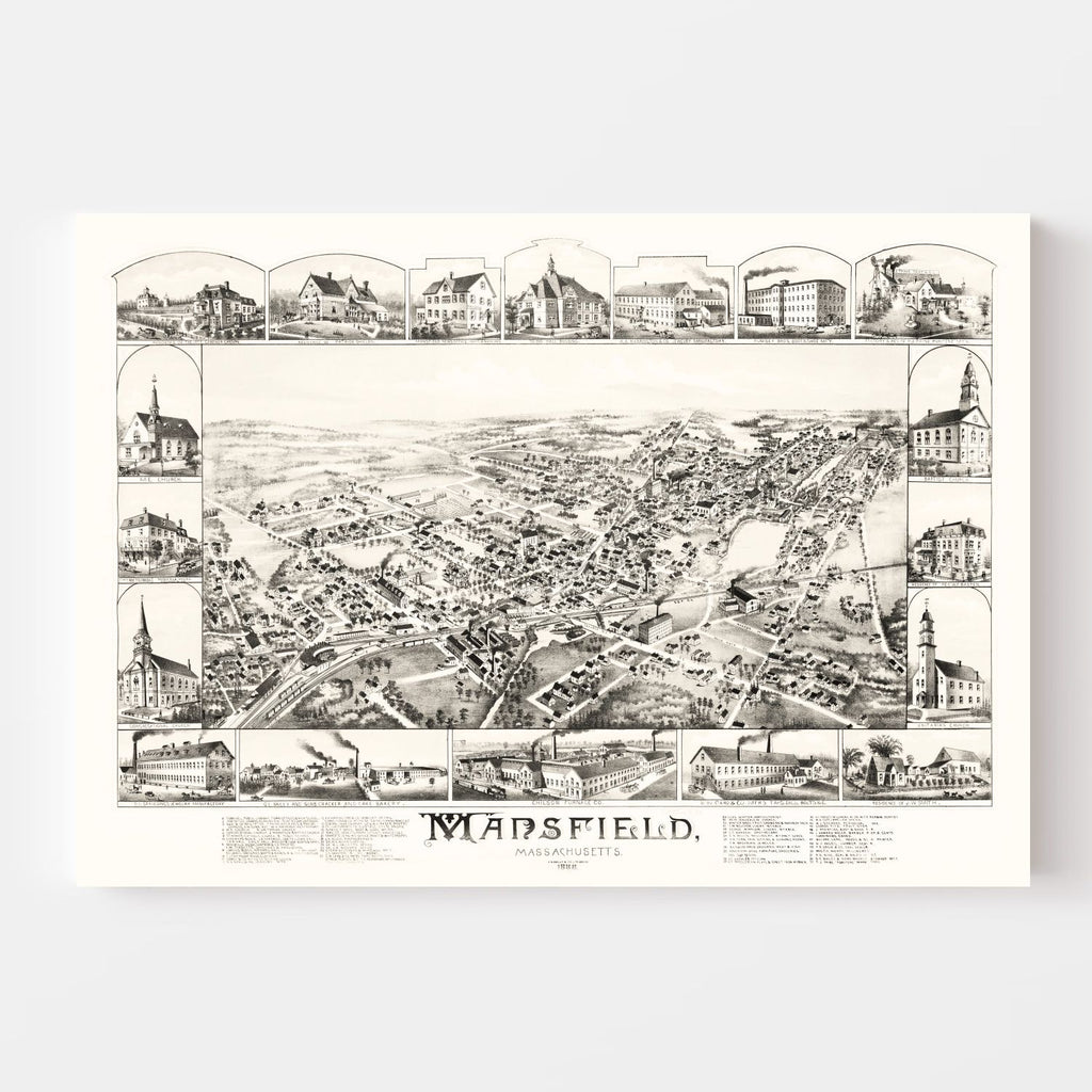 Vintage Map of Mansfield, Massachusetts 1888