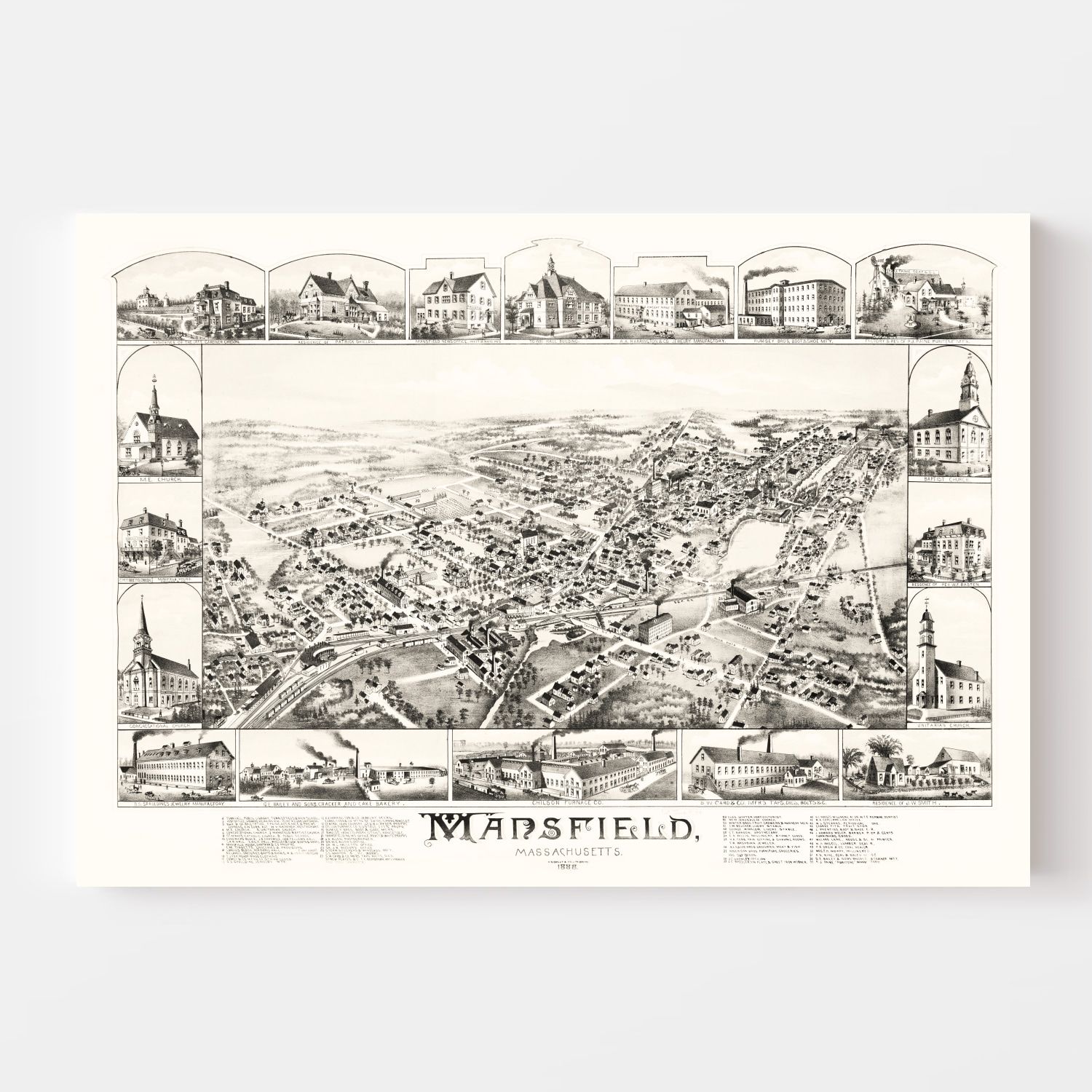Vintage Map of Mansfield, Massachusetts 1888