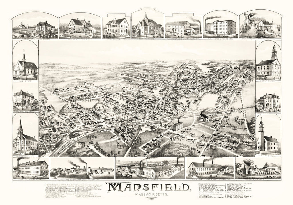 Vintage Map of Mansfield, Massachusetts 1888