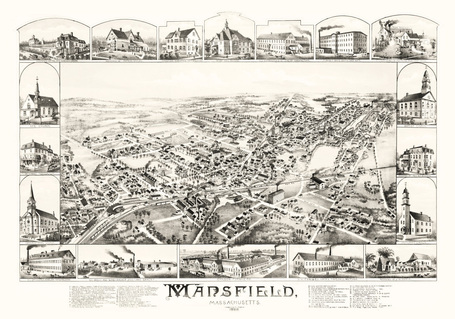 Vintage Map of Mansfield, Massachusetts 1888