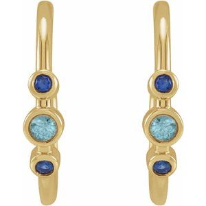 14K Yellow Gold Natural Blue Zircon & Natural Blue Sapphire Bezel-Set Hoop Earrings – image 2
