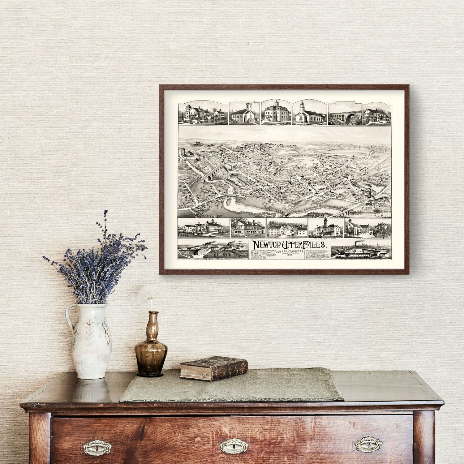 Vintage Map of Newton Upper Falls, Massachusetts 1888