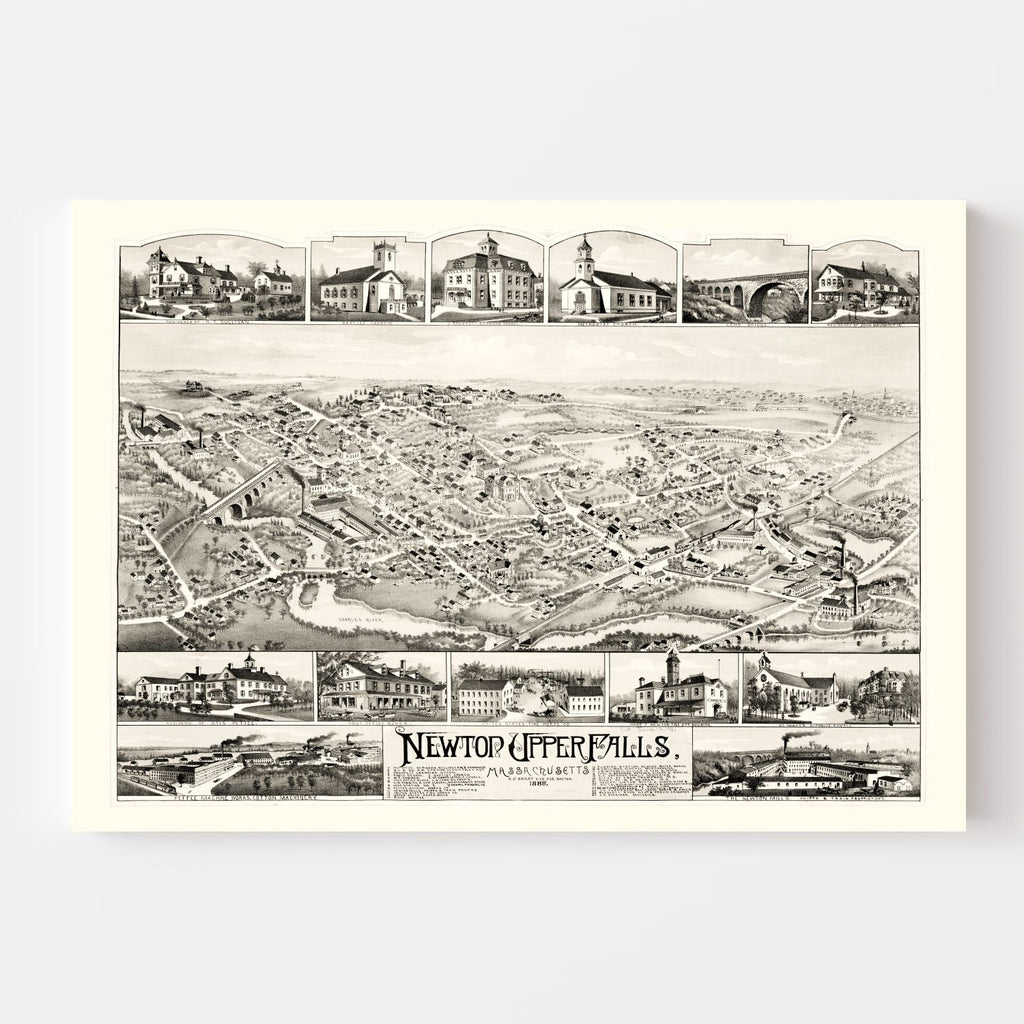 Vintage Map of Newton Upper Falls, Massachusetts 1888