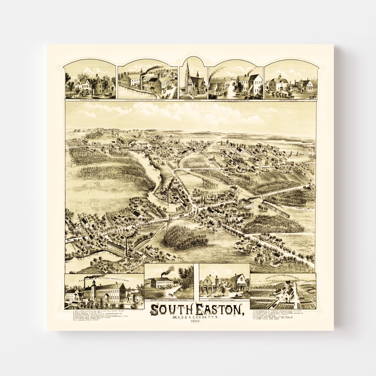 Vintage Map of South Easton, Massachusetts 1888