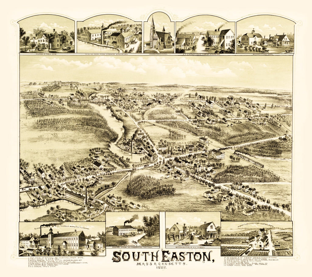 Vintage Map of South Easton, Massachusetts 1888