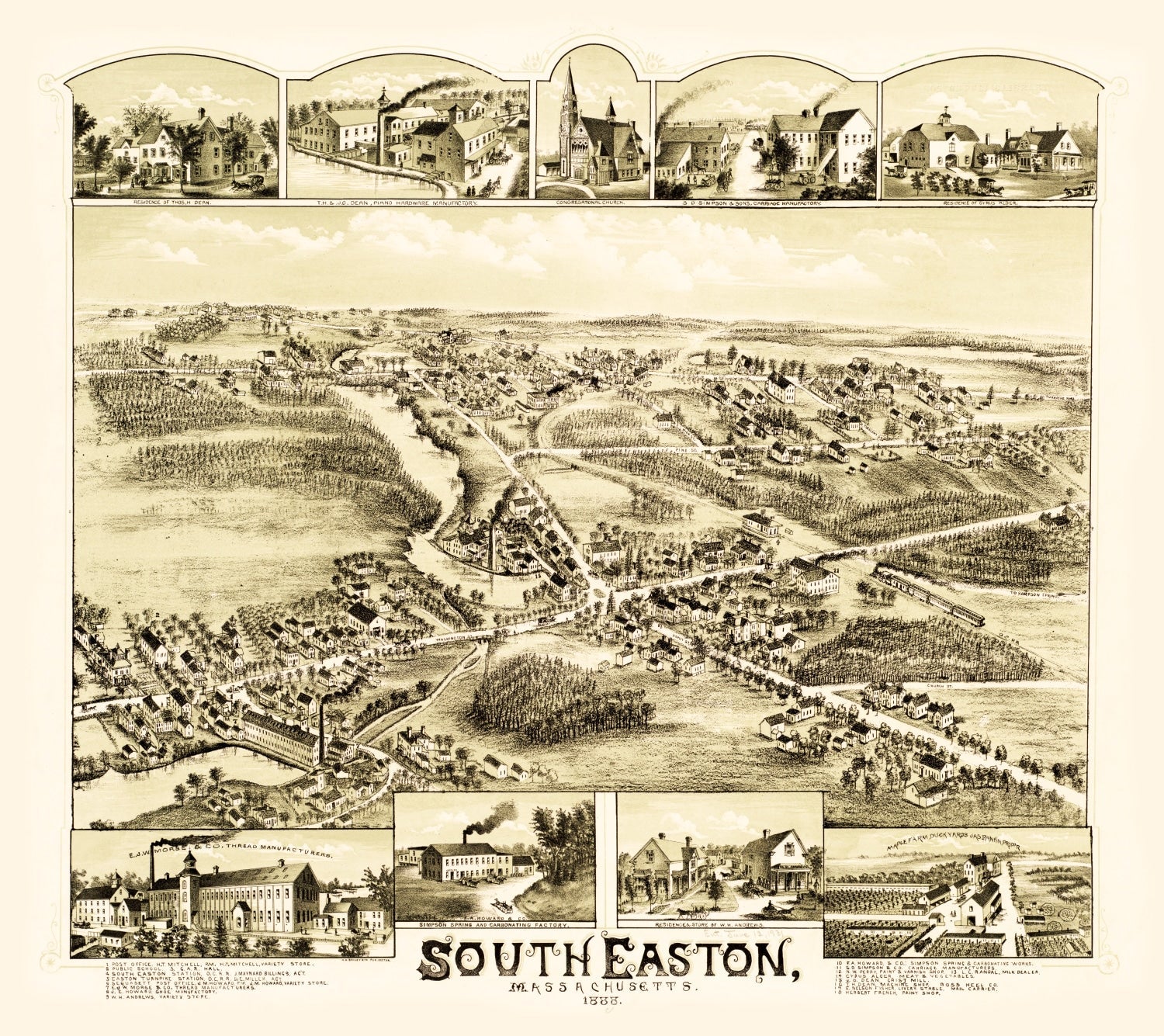Vintage Map of South Easton, Massachusetts 1888