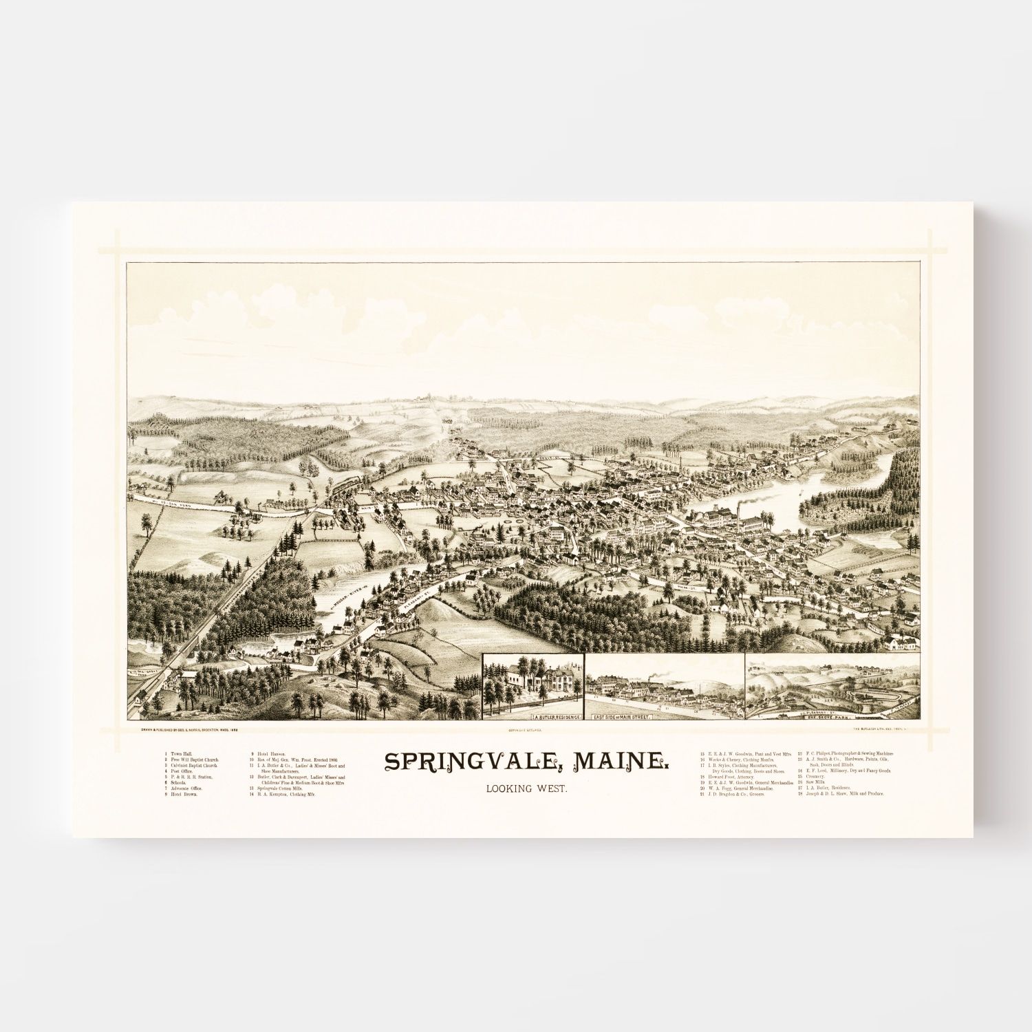 Vintage Map of Springvale, Maine 1888