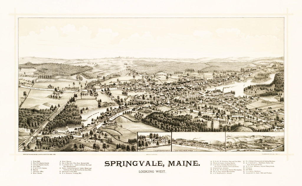 Vintage Map of Springvale, Maine 1888