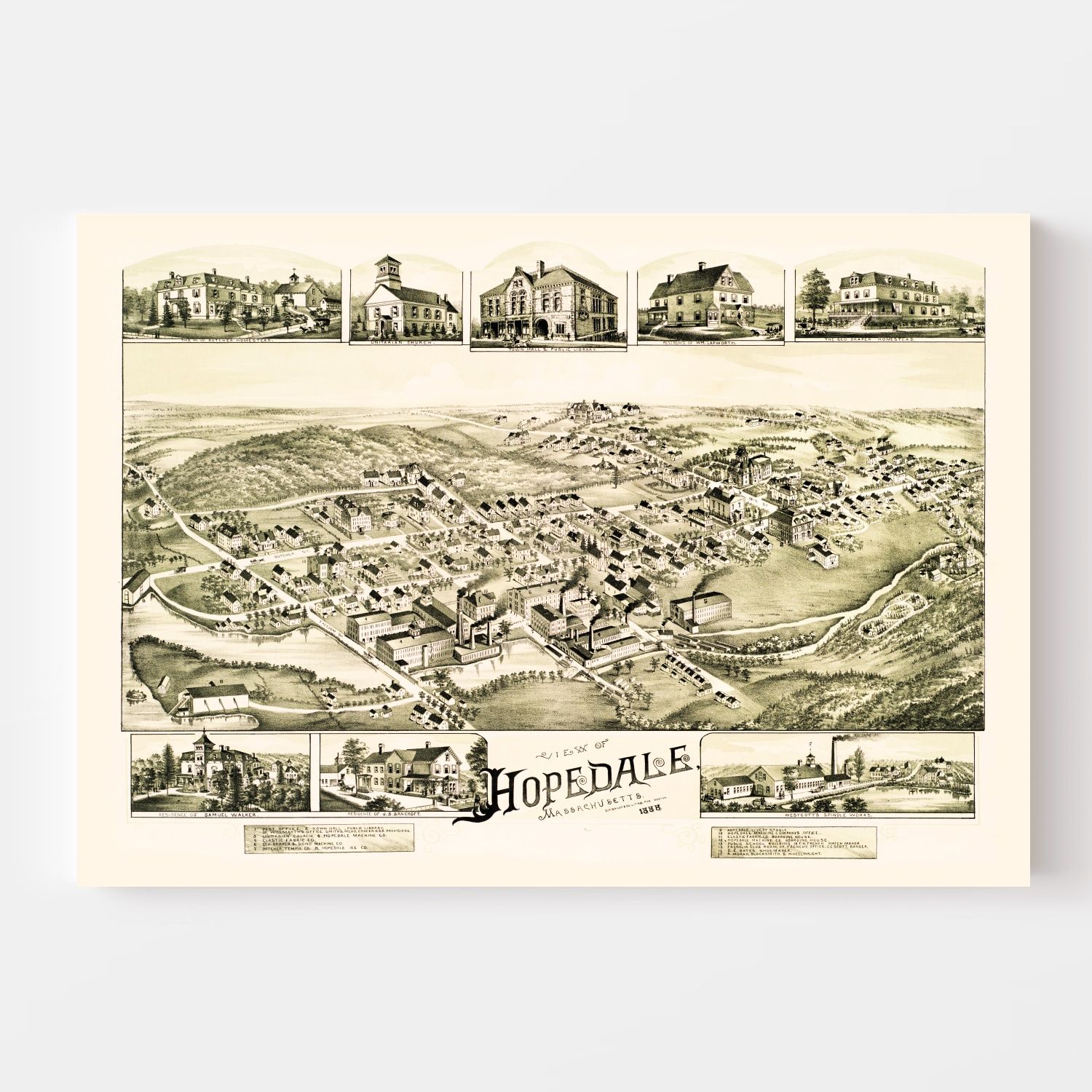 Vintage Map of Hopedale, Massachusetts 1888