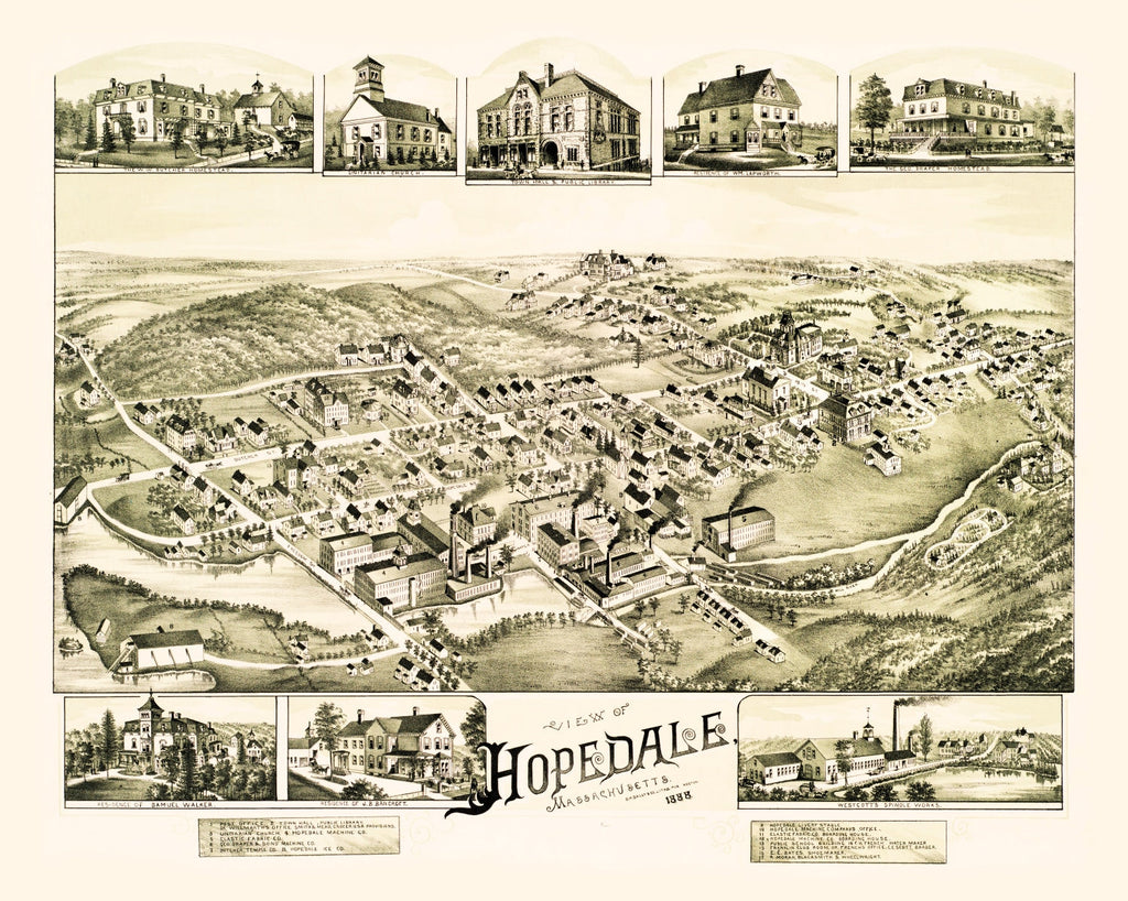Vintage Map of Hopedale, Massachusetts 1888