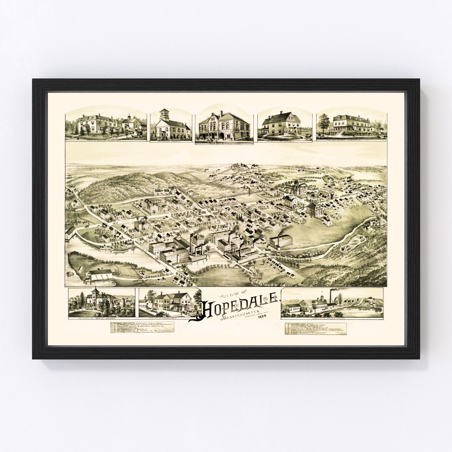 Vintage Map of Hopedale, Massachusetts 1888