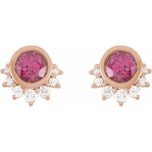 14K Rose Gold Natural Rhodolite Garnet & .08 CTW Natural Diamond Earrings – image 2