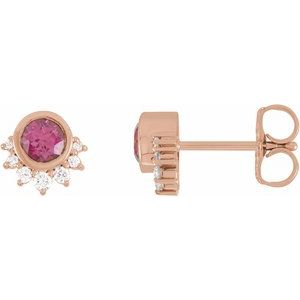 14K Rose Gold Natural Rhodolite Garnet & .08 CTW Natural Diamond Earrings