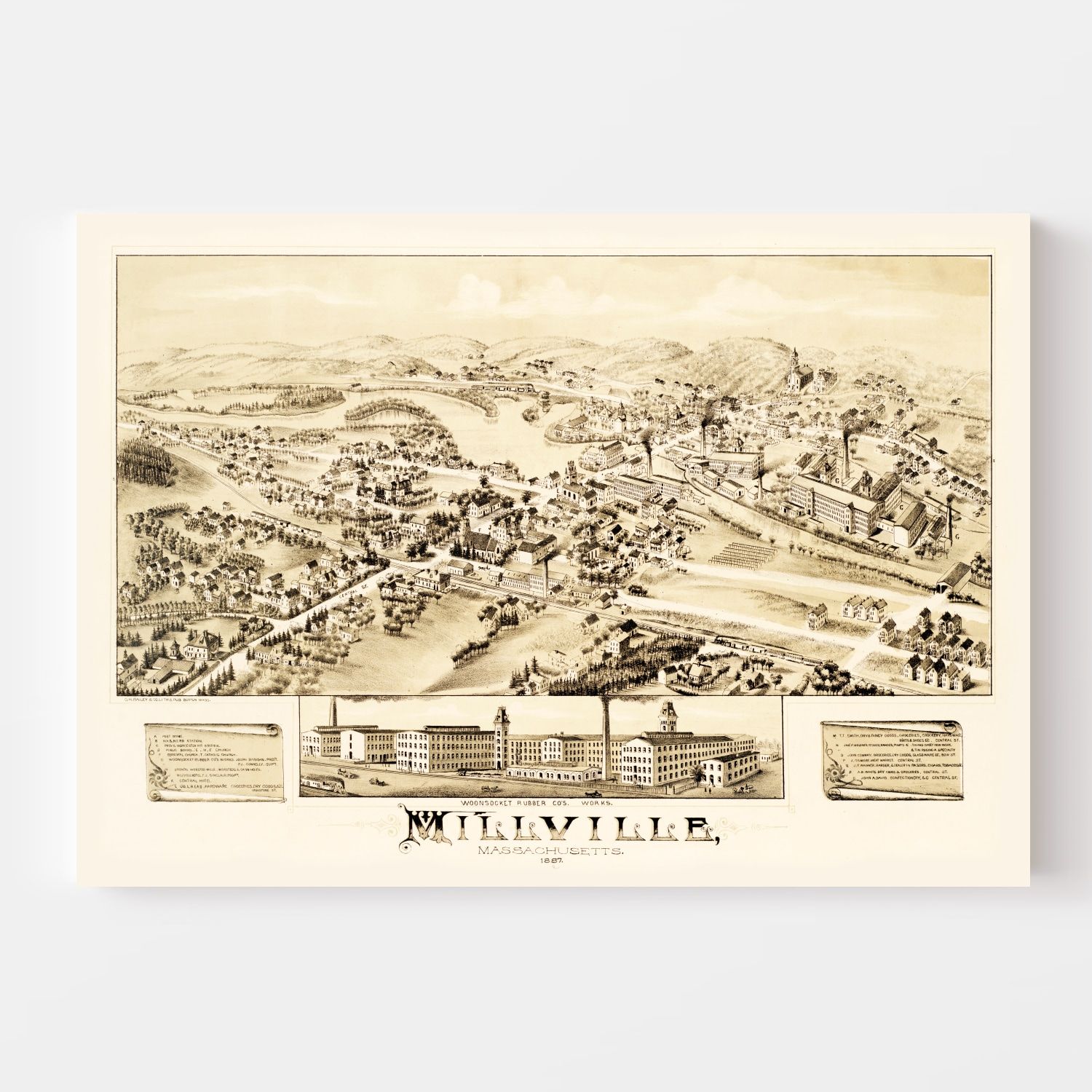 Vintage Map of Millville, Massachusetts 1887