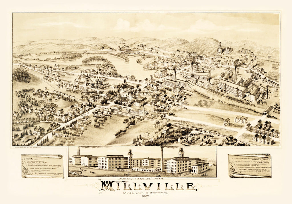 Vintage Map of Millville, Massachusetts 1887