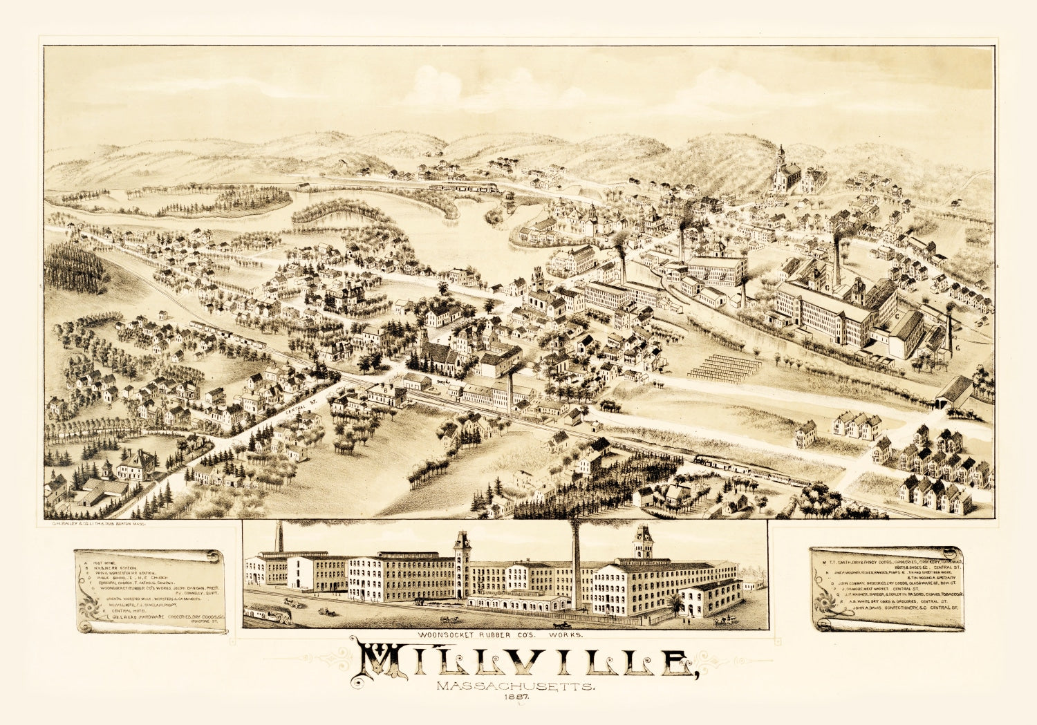 Vintage Map of Millville, Massachusetts 1887
