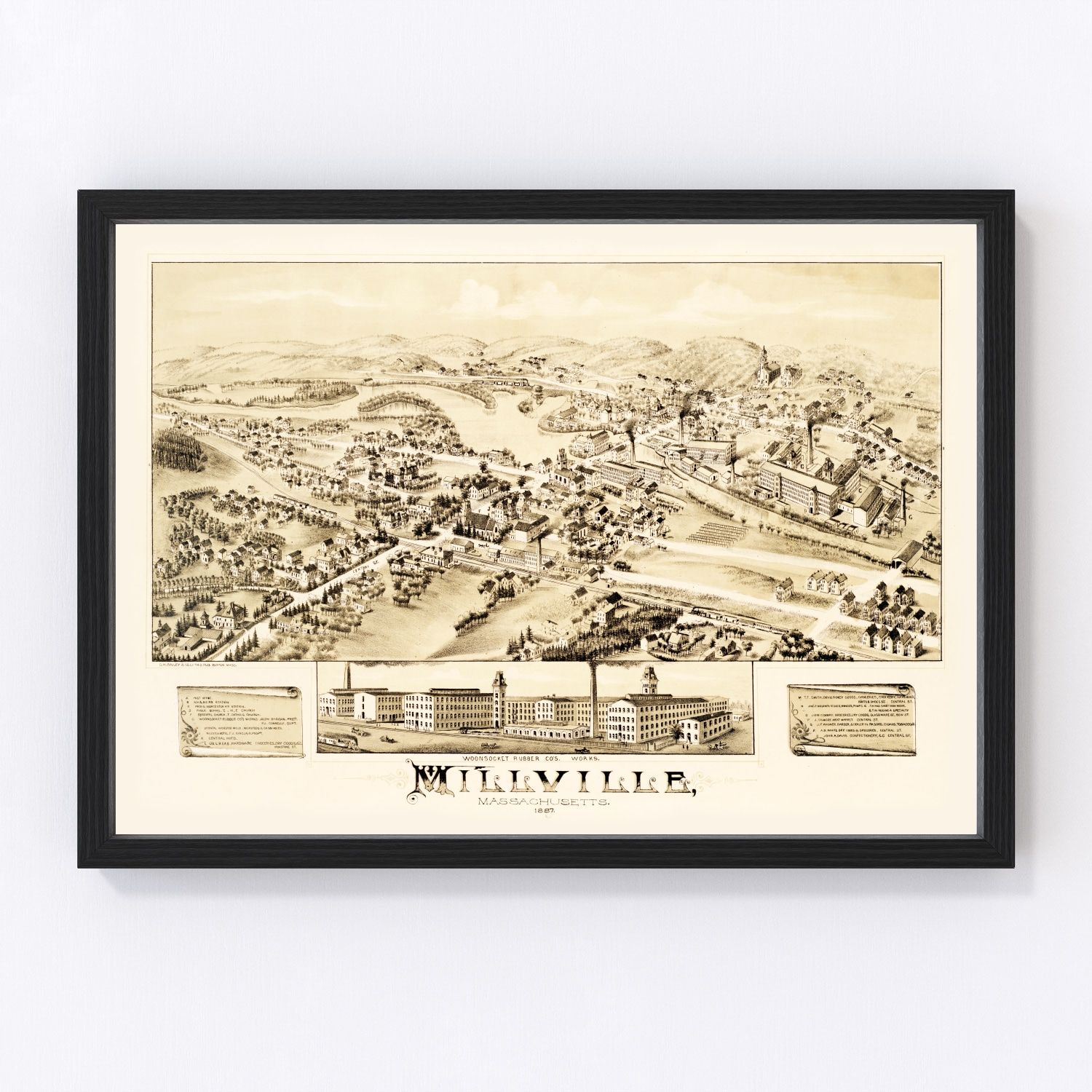 Vintage Map of Millville, Massachusetts 1887
