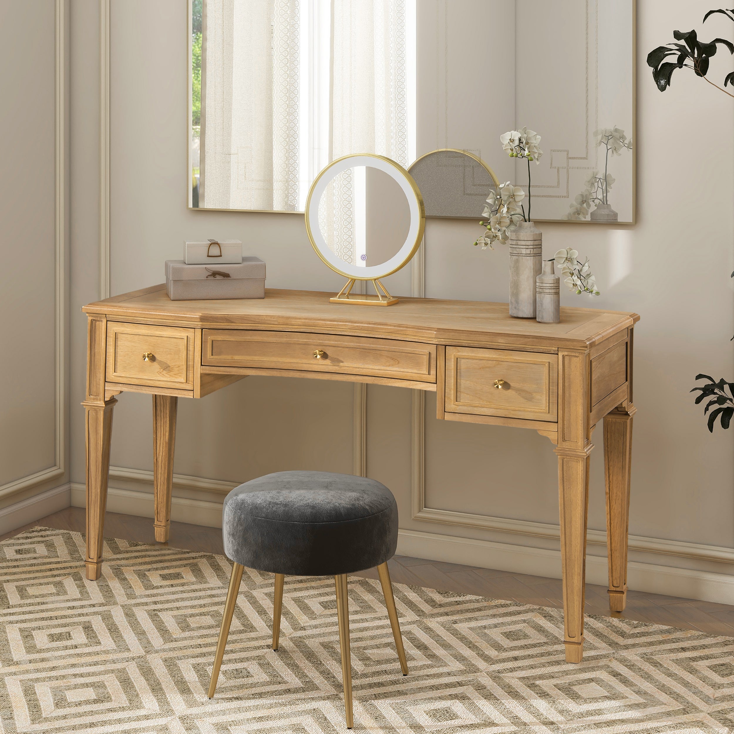 Dauphin 55' 3-Drawer Wood Executive Desk, Natural Brown Wood