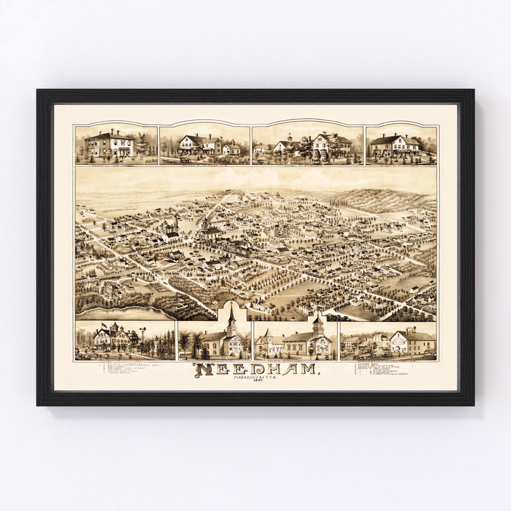 Vintage Map of Needham, Massachusetts 1887