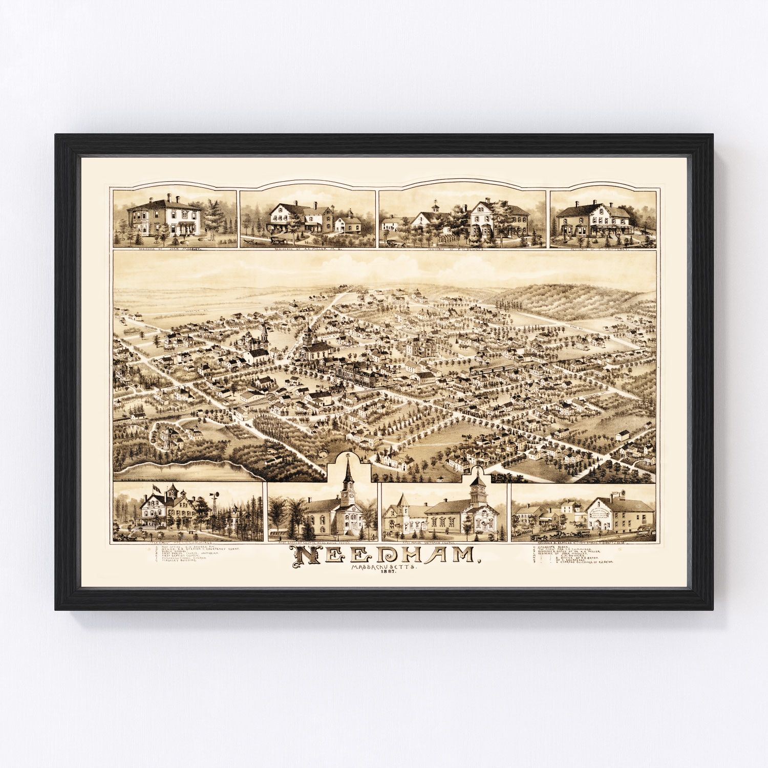 Vintage Map of Needham, Massachusetts 1887