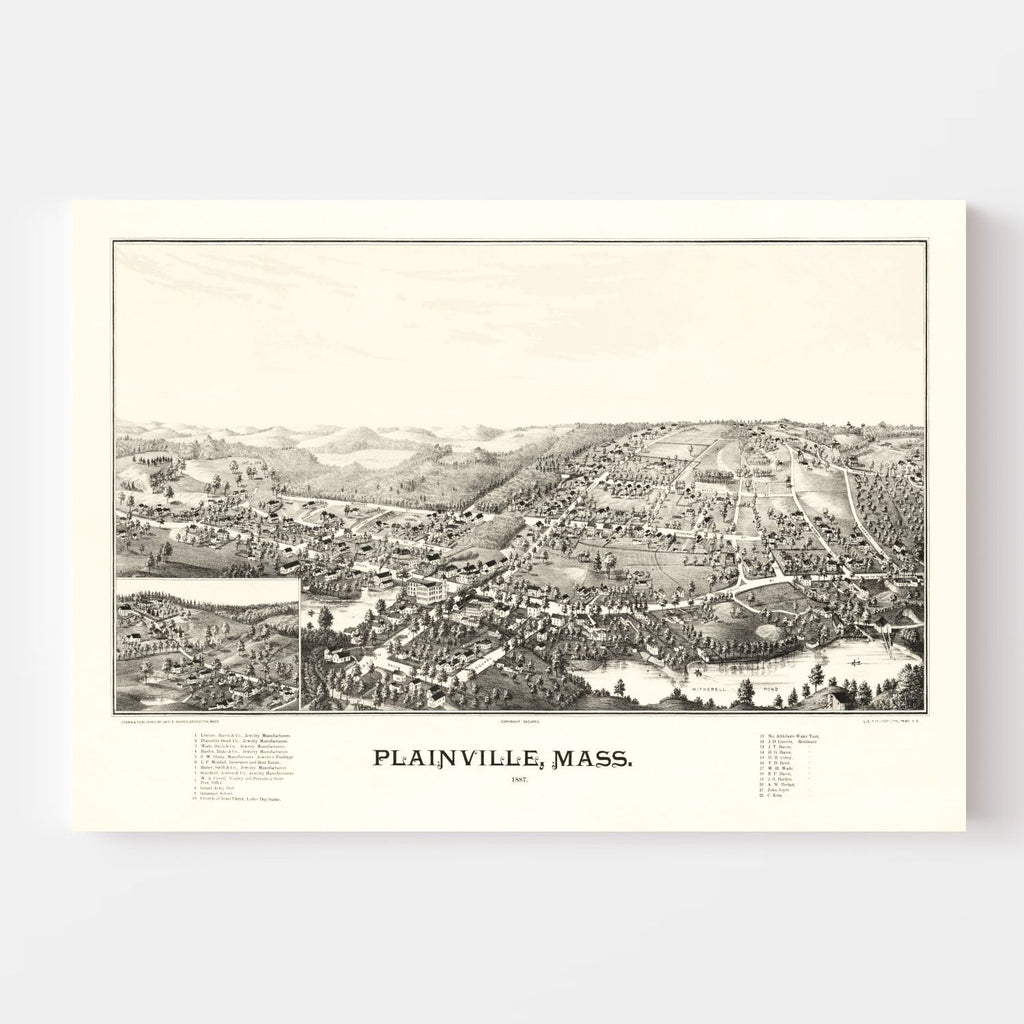 Vintage Map of Plainville, Massachusetts 1887