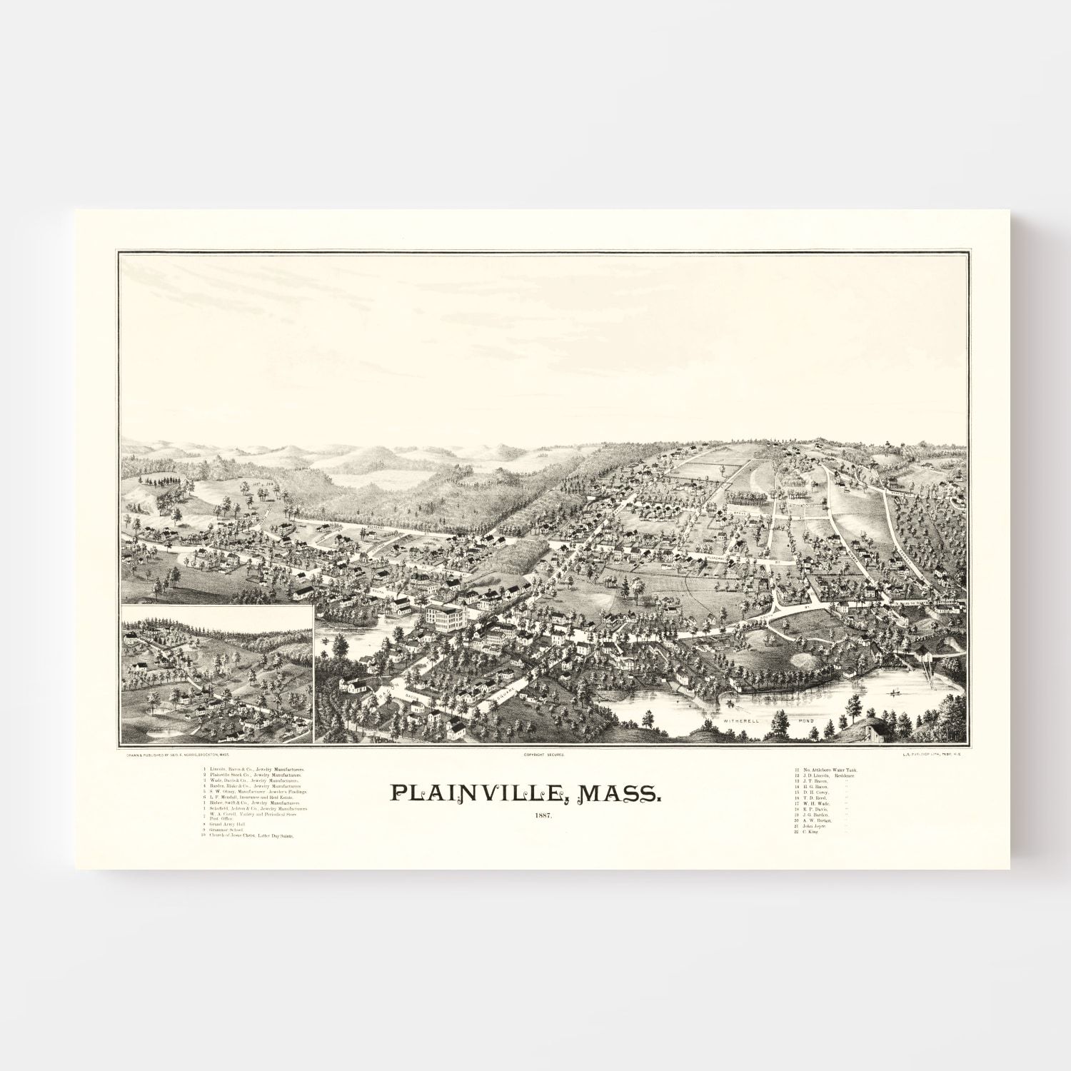Vintage Map of Plainville, Massachusetts 1887