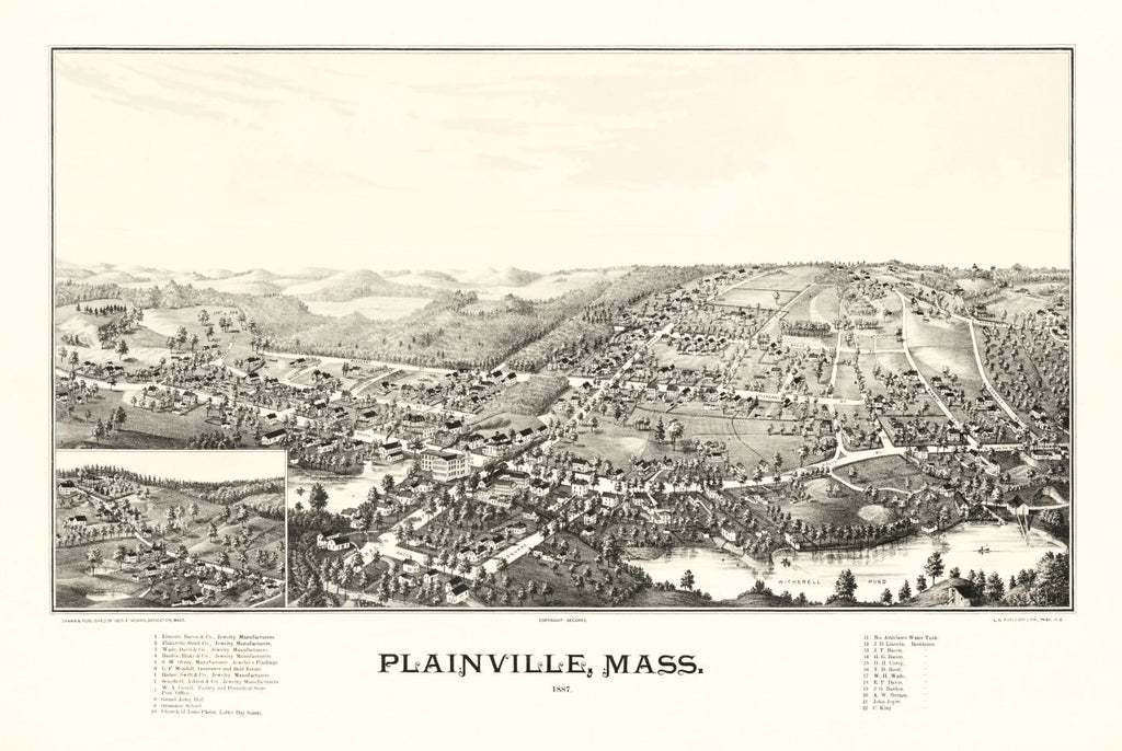 Vintage Map of Plainville, Massachusetts 1887