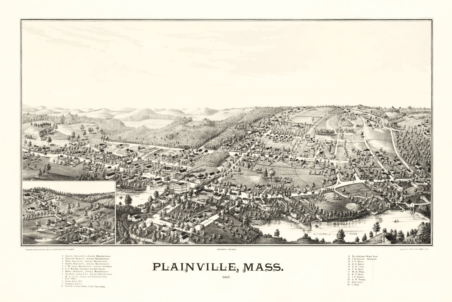 Vintage Map of Plainville, Massachusetts 1887