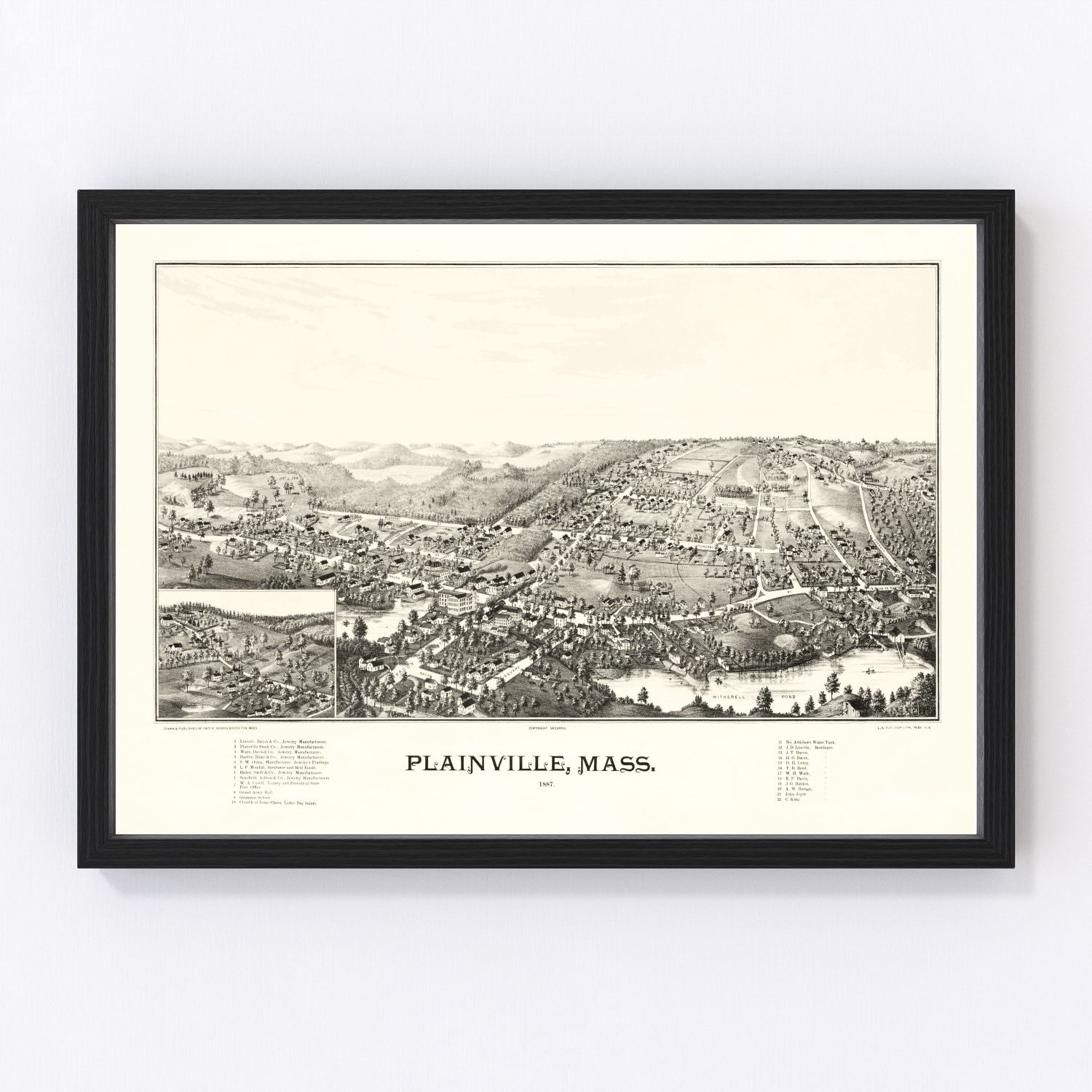 Vintage Map of Plainville, Massachusetts 1887