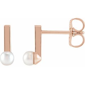14K Rose Gold Cultured Seed Pearl Bar Earrings