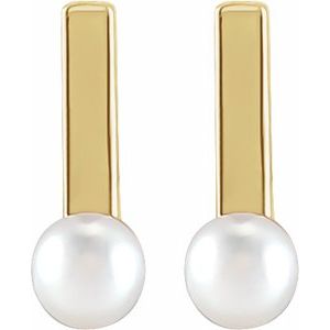 14K Yellow Gold Cultured Seed Pearl Bar Earrings
