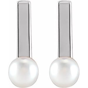14K White Gold Cultured Seed Pearl Bar Earrings
